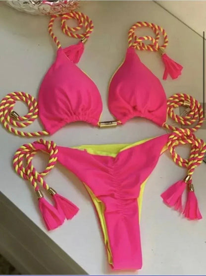 New Women Bikini Backless Rope Triangle Swimsuit Multicolor - Empire P.E