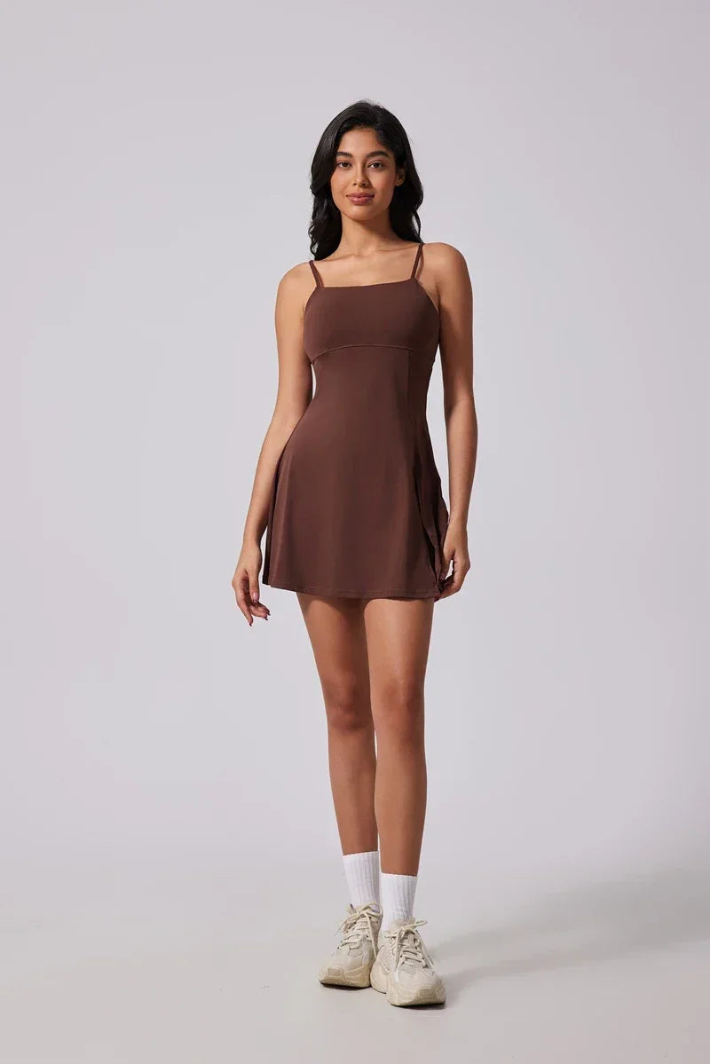 QINACTIVE Women's sports beautiful back dress Removable chest cushion cushion breathable outdoor yoga tennis skirt - Empire P.E