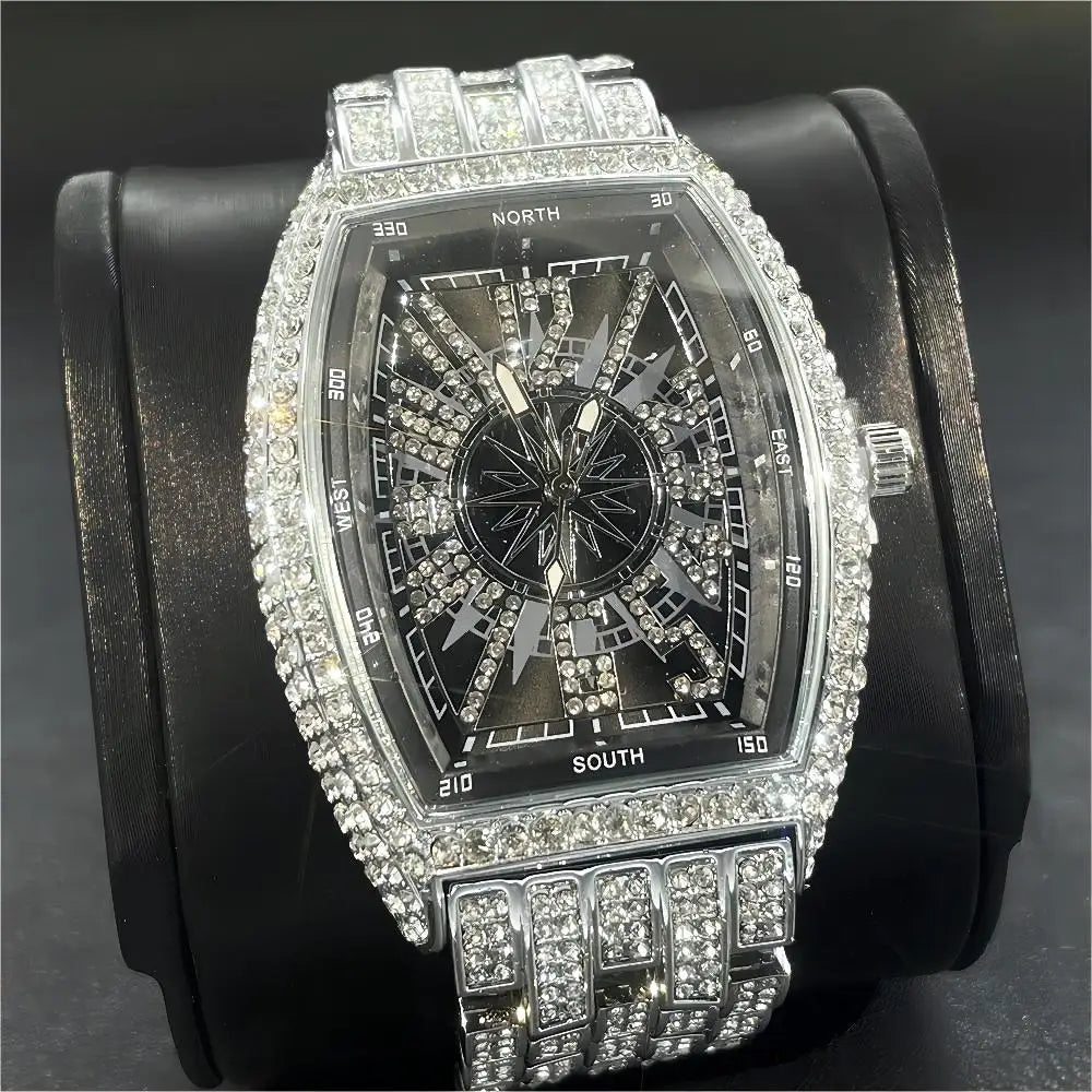 Men's  lce Diamond Sun Pattern Literal Quartz Wristwatch