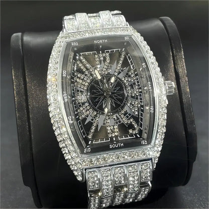 Men's  lce Diamond Sun Pattern Literal Quartz Wristwatch