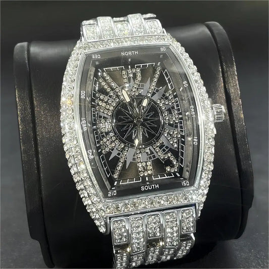 Men's  lce Diamond Sun Pattern Literal Quartz Wristwatch