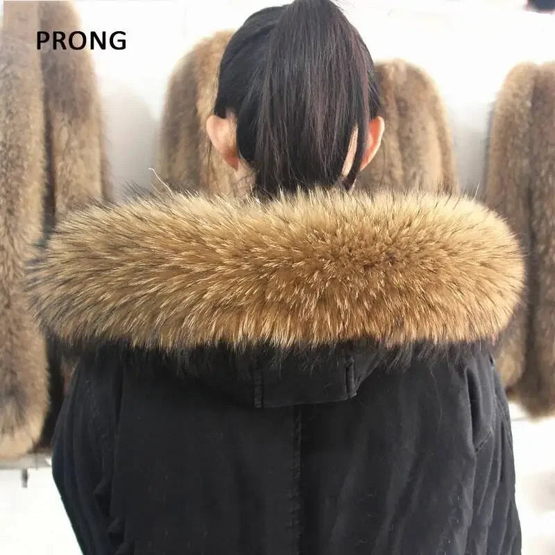 100% Real Raccoon Fur Collar Coat