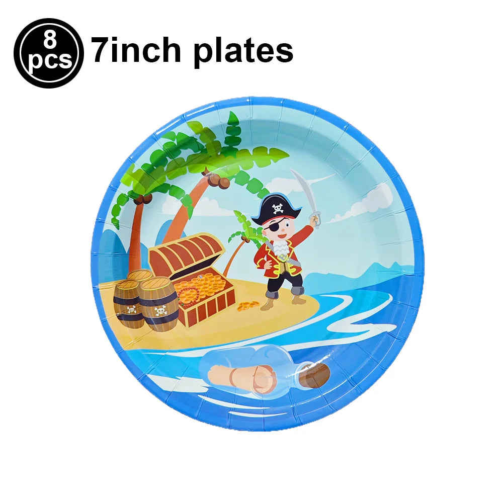Pirate Party Decorations Dinner Plates Dessert Plates Cups Napkins Pirate Birthday Party Supplies for Kids Boys and Girls Party - Empire P.E