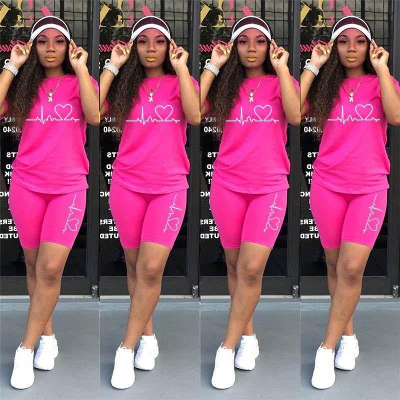 Summer Women Two Piece Set Sportswear T-Shirts and Shorts Ladies Casual O-Neck Pullover Short Sleeve - Empire P.E