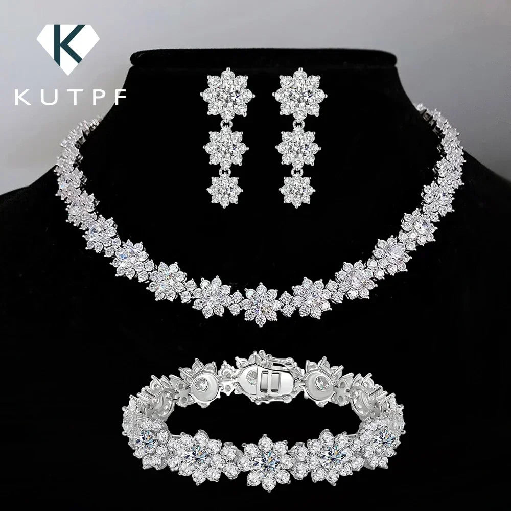 Luxury Flower Moissanite Jewelry Set 925 Sterling Silver Lab Diamond - Empire P.E