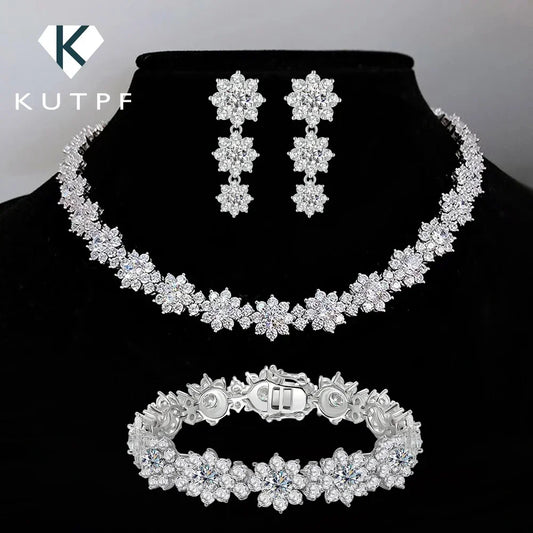 Luxury Flower Moissanite Jewelry Set 925 Sterling Silver Lab Diamond - Empire P.E