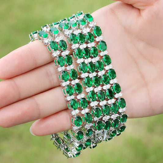 Bracelet Length 19/21cm Luxury 925 Sterling Silver Emerald Gem Created Moissanite Diamond - Empire P.E