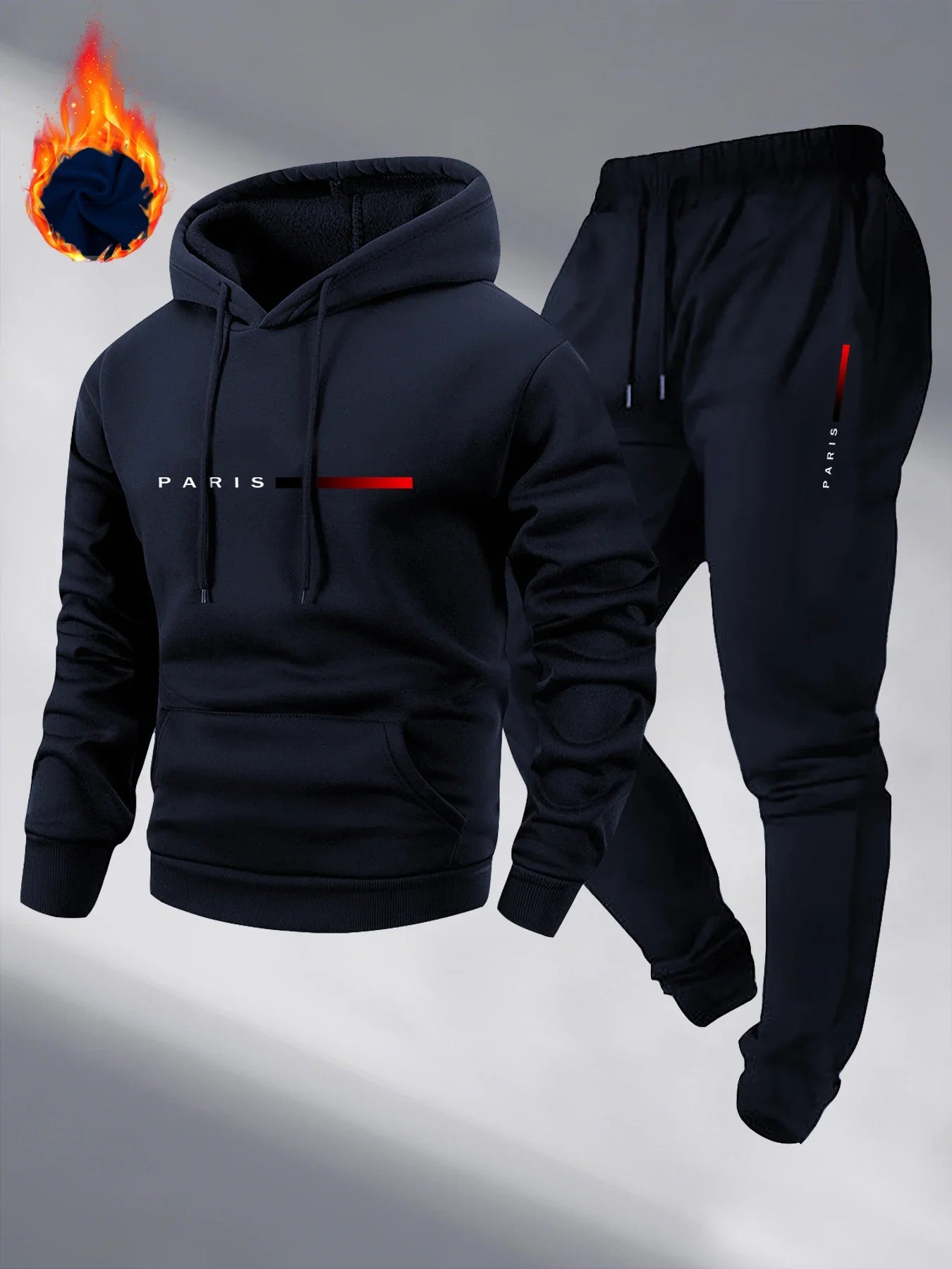 Paris Print Fashion Men's Hooded Tracksuit 2pcs