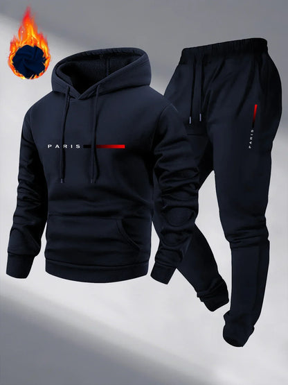 Paris Print Fashion Men's Hooded Tracksuit 2pcs
