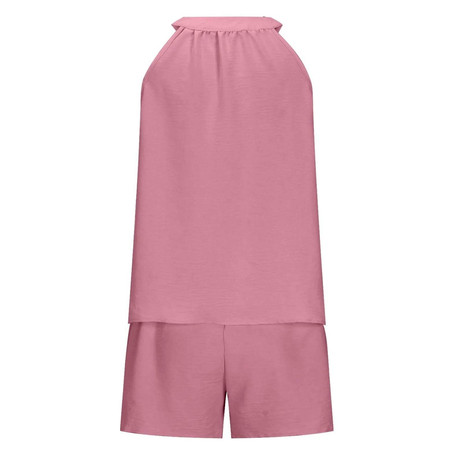 Women'S Summer Casual Suit New Urban Casual Women'S Solid Color Sleeveless Vest Elastic Shorts Home Clothes Two-Piece Set - Empire P.E