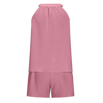 Women'S Summer Casual Suit New Urban Casual Women'S Solid Color Sleeveless Vest Elastic Shorts Home Clothes Two-Piece Set - Empire P.E