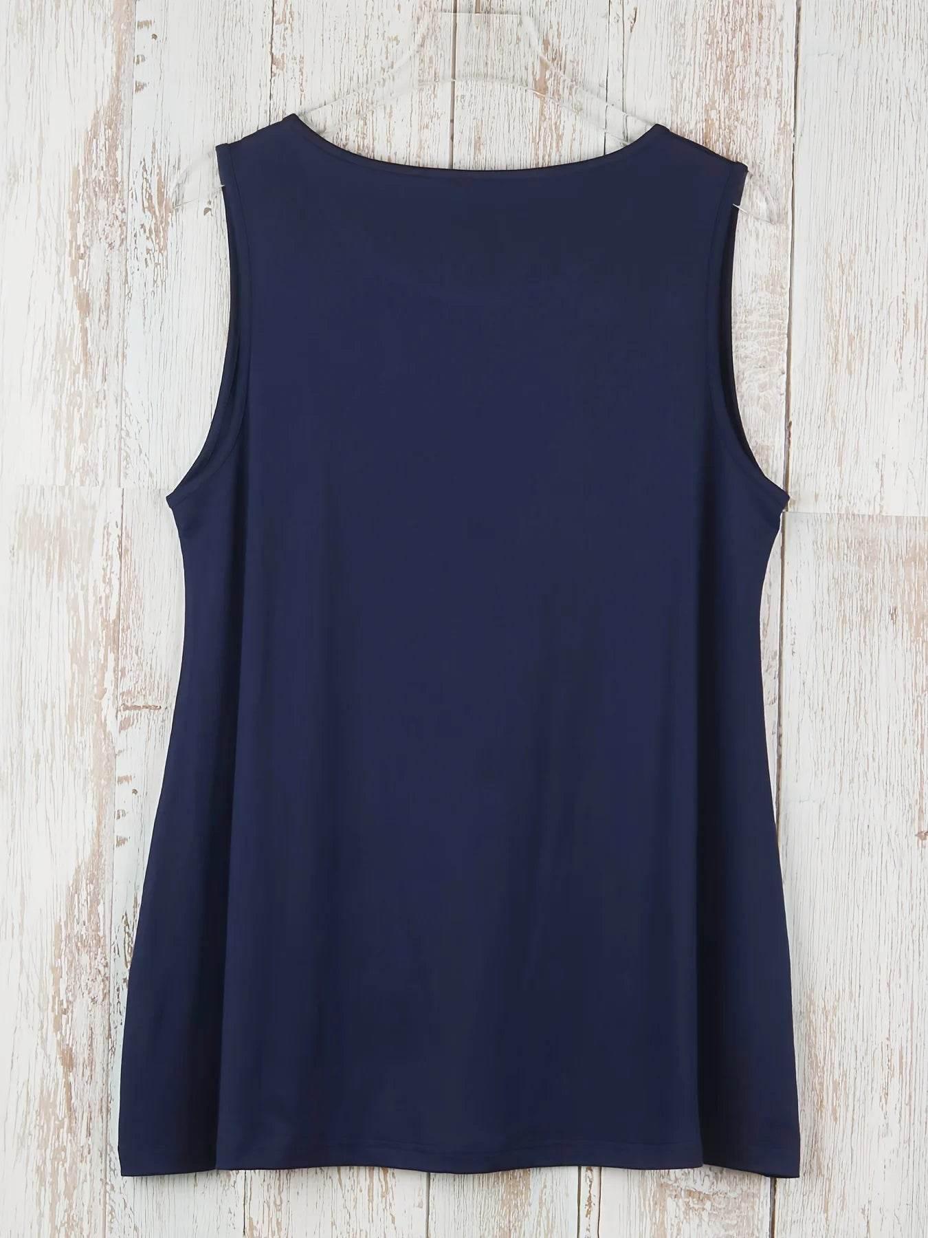 Plus Size Simple Solid Tank Top Casual Crew Neck Sleeveless Tank Top - Empire P.E