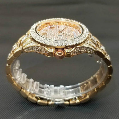 Luxury Shiny Diamond Watch For Men Hip Hop Trendy Iced Out Quartz Watches High Quality Stainless Steel Waterproof Day Date Clock - Empire P.E