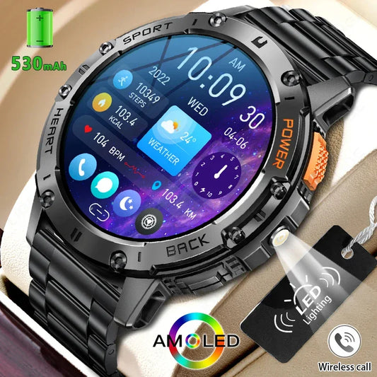 For Android ios New AMOLED Smart Watch Men with Flashlight