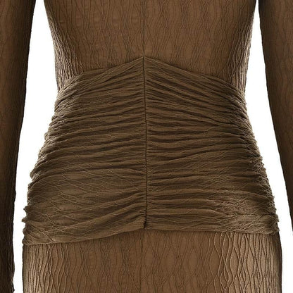 Mozision Elegant Long Sleeve Sexy Maxi Dress For Women Gown Fashion Drape Turtleneck Ruched Bodycon Club Party Long Dress - Empire P.E