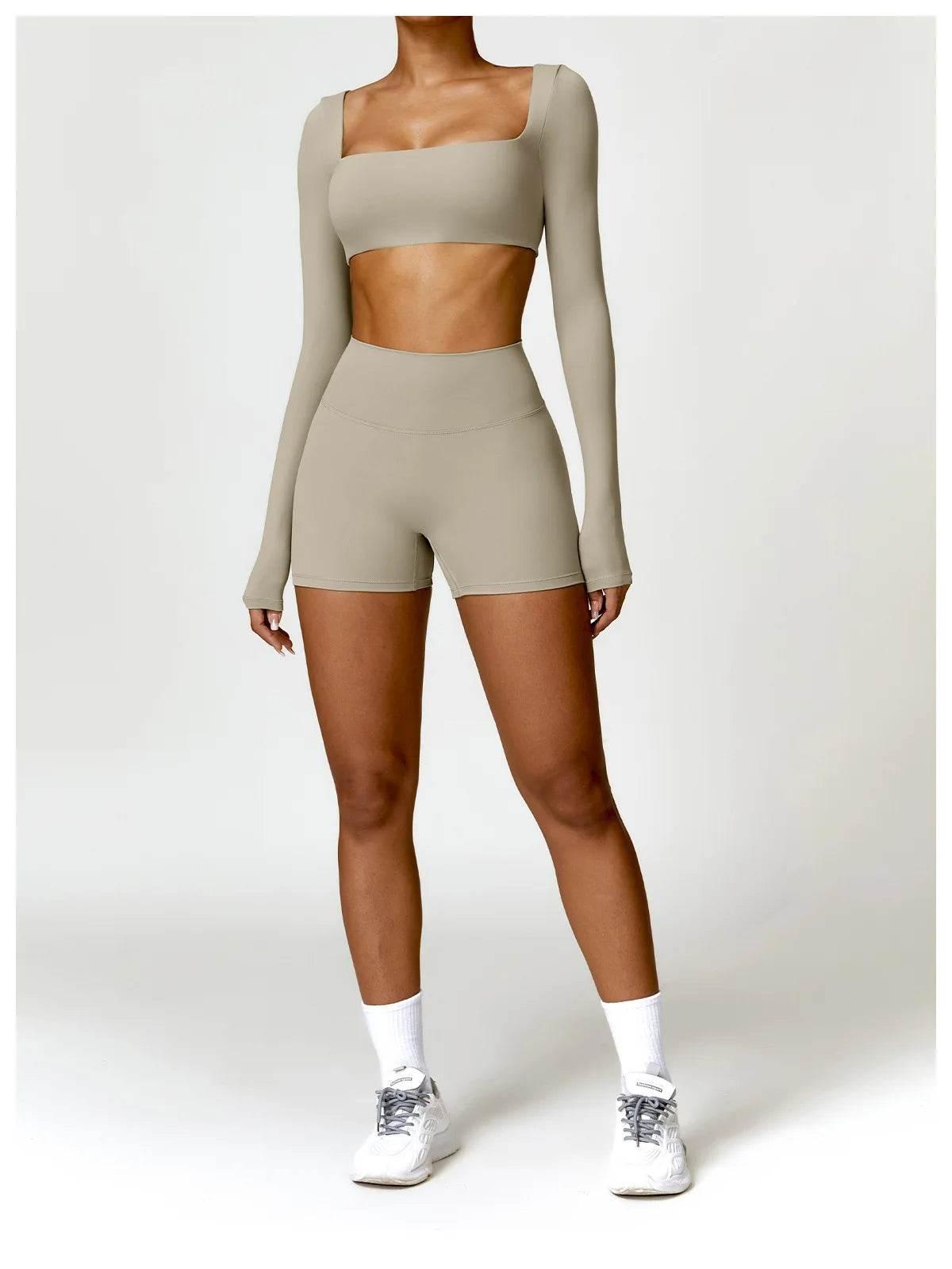 Hearuisavy 2PCS Long Sleeve Gym Set Women Yoga Clothes Quick-Drying Sportswear Running Leggings Workout Sports Crop Top Women - Empire P.E