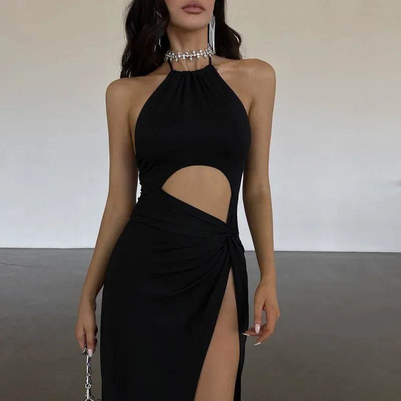 Candyhot Sexy Backless Lace Up Long Dress Elegant Waist Hollow Out High Split Summer Dresses Fashion Prom Y2K Party Women Robe - Empire P.E
