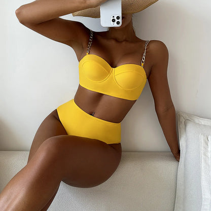 Solid Bikini Sets High Waisted 2024 New Women's Sexy Two Pieces Swimsuit