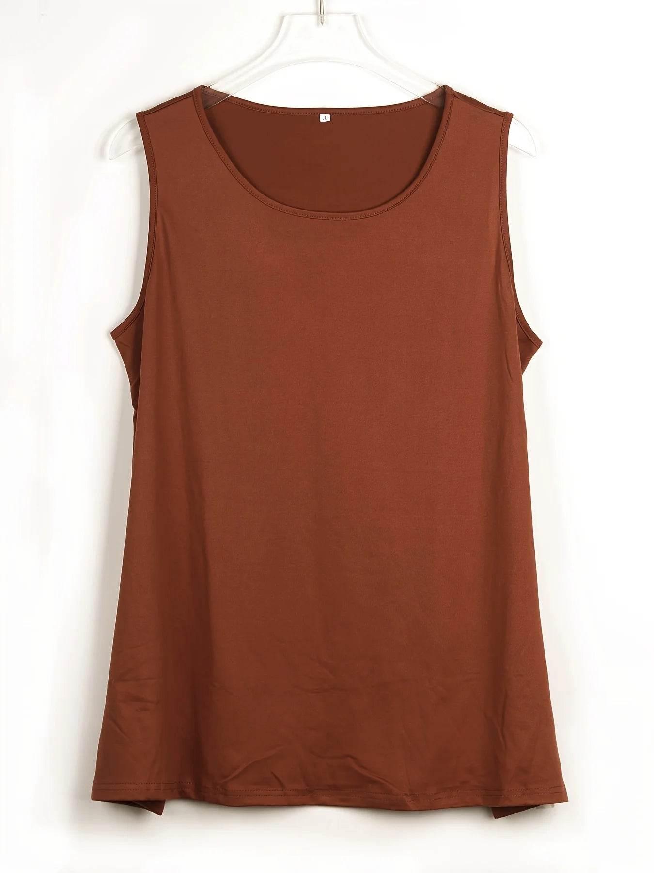 Plus Size Simple Solid Tank Top Casual Crew Neck Sleeveless Tank Top - Empire P.E