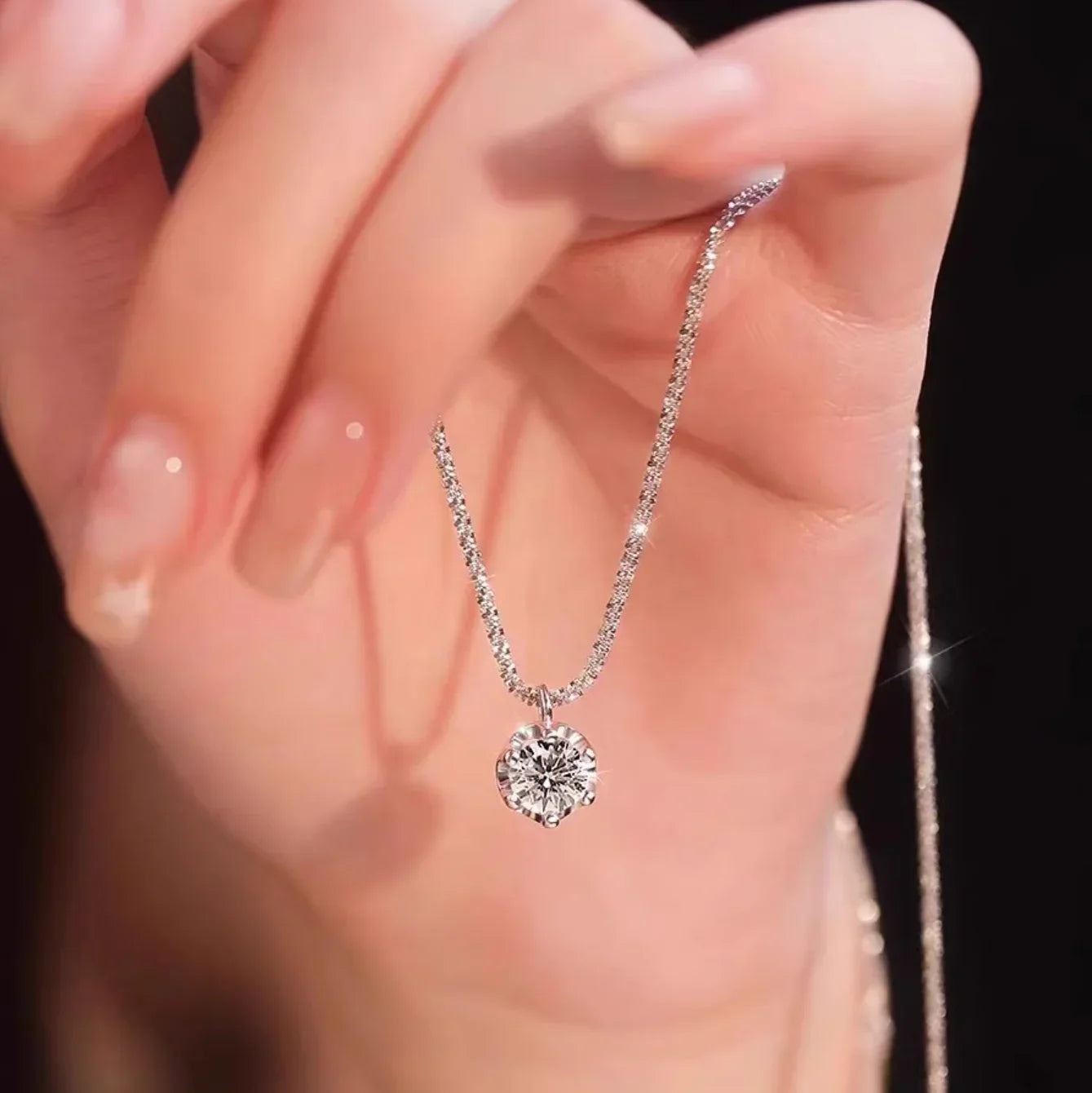 Moissanite Necklaces for Women 925 Sterling Silver Sparkling Cauliflower Chain with 2CT Diamond Pendant - Empire P.E