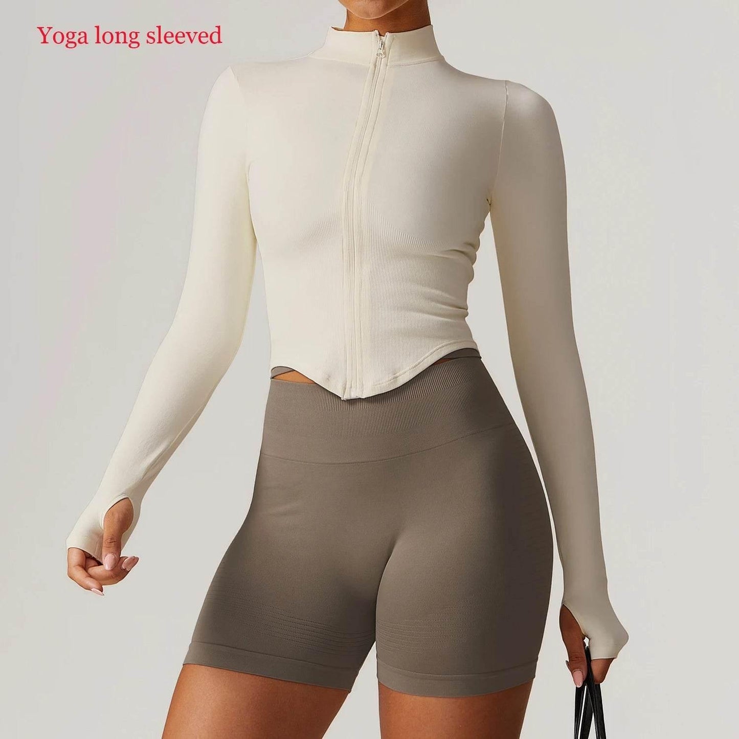Women Seamless Zipper Jacket Yoga Long Sleeved Gym Top Ribbed Yoga Stand Collar Jacket Running Workout Sport Coat Women's Shirts - Empire P.E