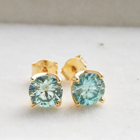 blue green color 6.5mm*2 pcs Moissanite Earrings Diamond 925 Sterling Silver, Gold Plated - Empire P.E