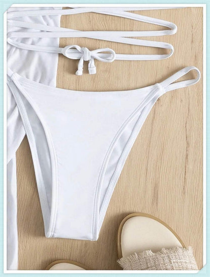 Sexy 4 Pieces Halter Bikinis Women Solid Swimwear Female Cover Up Swimsuit Long Sleeve And Skirt Bathing Suit Beachwear Summer - Empire P.E