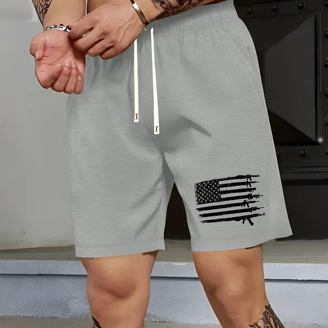 American Flag Print Men's Loose Large Drawstring Casual Minimalist Shorts Man Pants Casual Shorts Summer New In Men Clothing Thi - Empire P.E