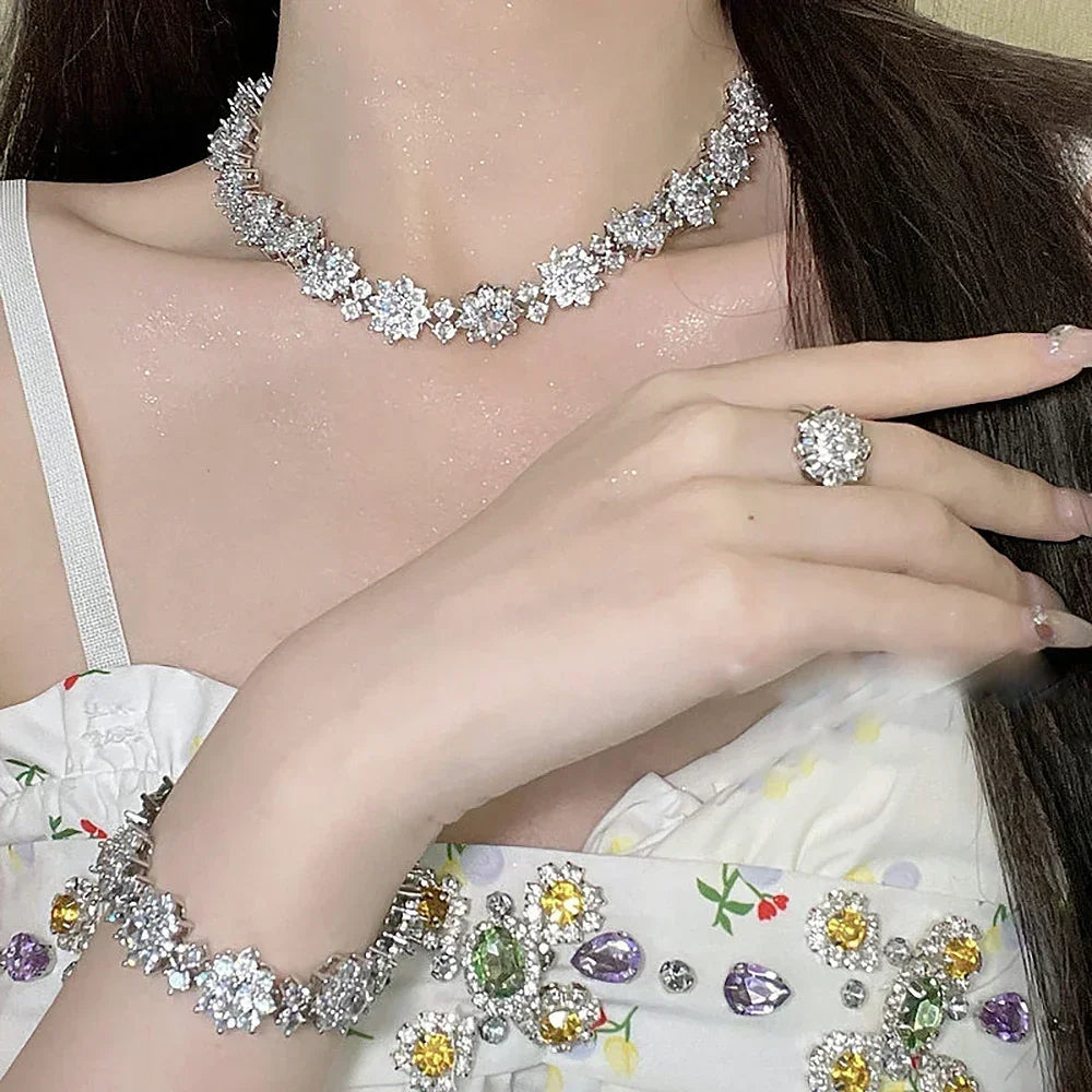 Luxury Flower Moissanite Jewelry Set 925 Sterling Silver Lab Diamond - Empire P.E
