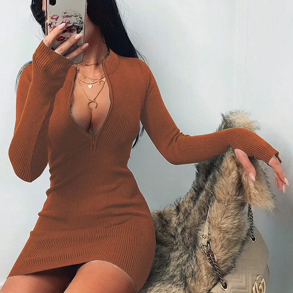 Women Half Zip Up Bodycon Party Dress - Empire P.E