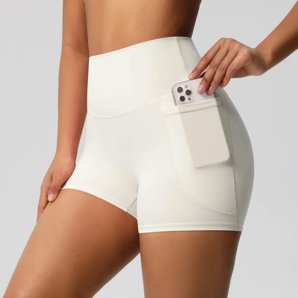 Women Sports Short With PocketedYoga Legging Shorts Squat Proof High Waist Fitness Tight Shorts Quick Drying Cycling Workout Gym - Empire P.E