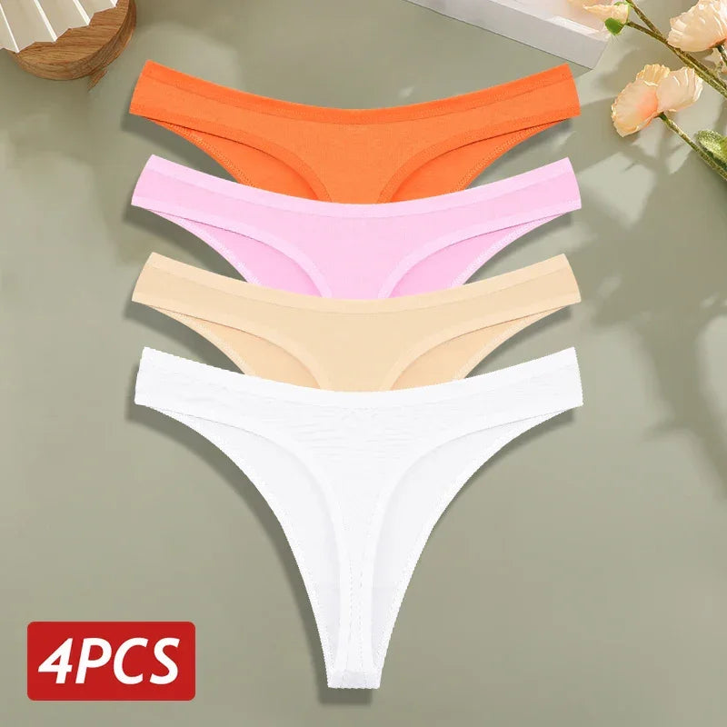 4PCS/Set Cotton Panties for Women Sexy Low Rise G-String Thongs - Empire P.E
