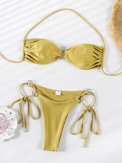 Solid Swimsuit Women Bathing Suit Bandeau Bikini 2024 Biquinis Feminino Swimwear High Waist Bikini Set Beachwear Sexy Bikinis - Empire P.E