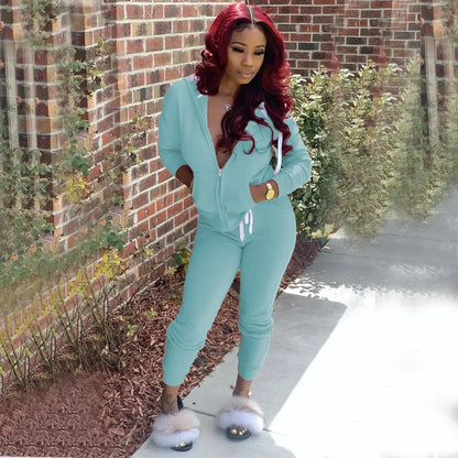 2 Pieces Set Women Fall Hot Style Pure Color Fleece two piece set - Empire P.E