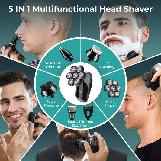 Kensen 5 In 1 Electric Shaver 7D Floating Cutter Head Rechargeable Shaver Kit For Men IPX6 Waterproof Beard Trimmer head shavers - Empire P.E