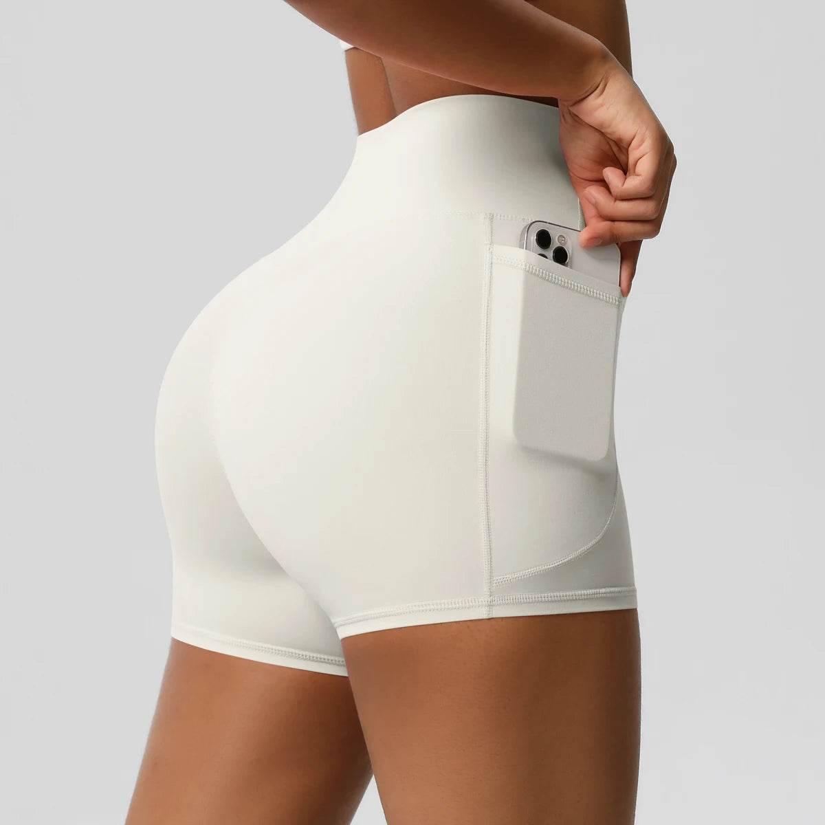 Women Sports Short With PocketedYoga Legging Shorts Squat Proof High Waist Fitness Tight Shorts Quick Drying Cycling Workout Gym - Empire P.E