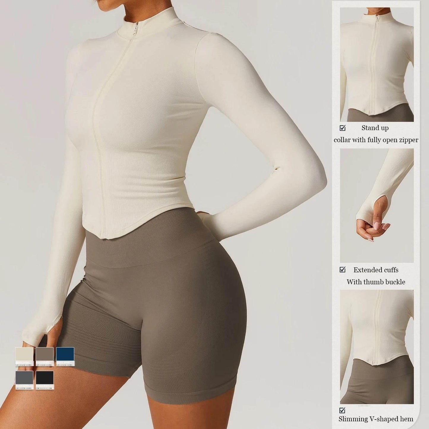 Women Seamless Zipper Jacket Yoga Long Sleeved Gym Top Ribbed Yoga Stand Collar Jacket Running Workout Sport Coat Women's Shirts - Empire P.E