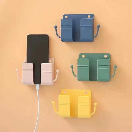 1pc Adhesive Wall Mount Phone Holder With Hooks, Storage Box ForMobile Phone Remote Control, Storage Box For Bedroom, Kitchen,Ba - Empire P.E