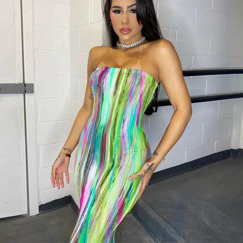 Spring And Summer Dresses For Women Chest Wrap Printed Off Shoulder Bandage Slim Sexy Long Dress 2023 New Fashion party MsChuh - Empire P.E