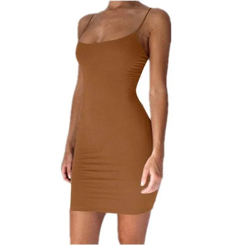 Summer Spaghetti Strap Mini Dress 2024 Women Sexy Bodycon Club Party Dresses Short Female Camisole Solid Black Sheath Sundress - Empire P.E