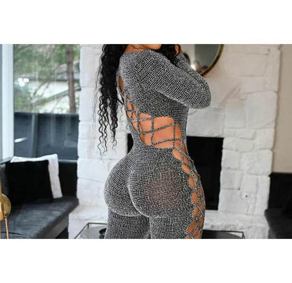 Sexy Jumpsuit Woman Allover Print Lace-up Side - Empire P.E