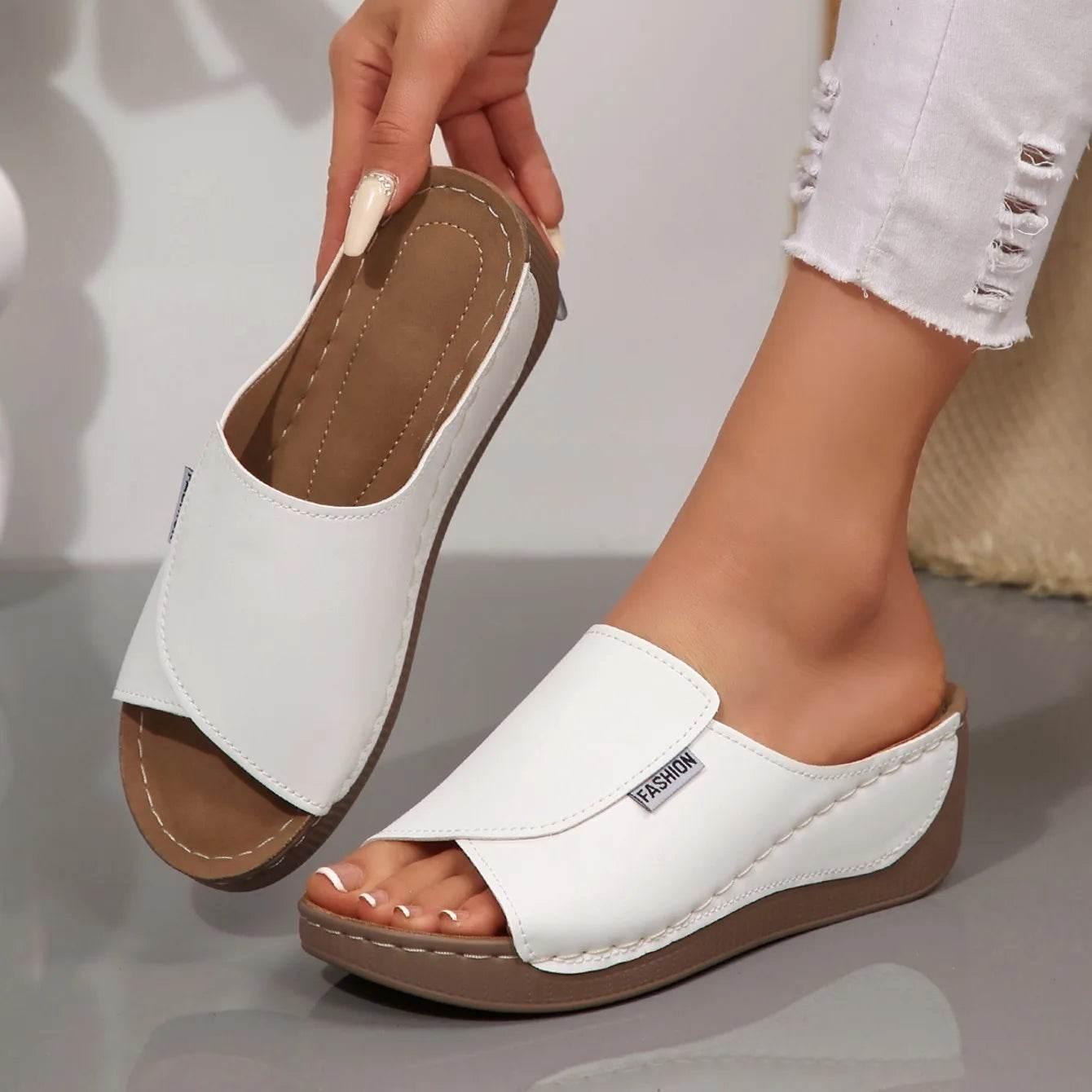 Women Wedge Slippers Summer 2025 New Fashion Slippers Open Toe Breathable Sandals Comfortable Buckle Woman Shoes Slides Women - Empire P.E
