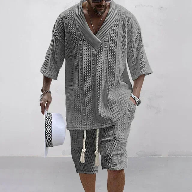 Summer Casual Knitted Two Piece Men's Outfit Set
