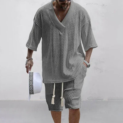 Summer Casual Knitted Two Piece Men's Outfit Set