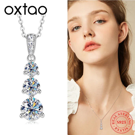 Moissanite Three stone Pendant necklace for Women 925 Sterling Silver Round Cut - Empire P.E