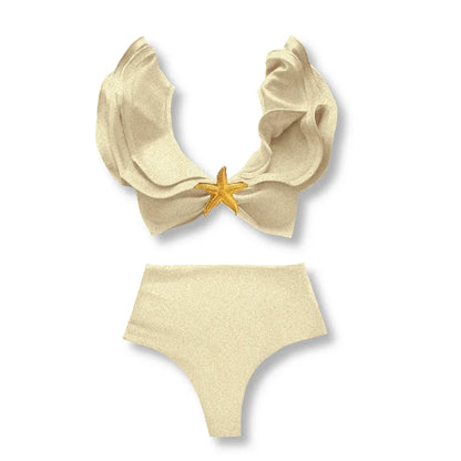 Two-Pieces Women Floral 2025 Push-Up Padded Bra Ruffles Bandage Bikini Set