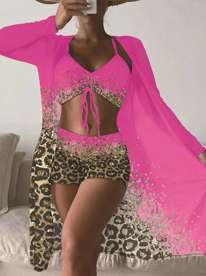 3 Pieces High Waist Bikini 2025 Printed Swimsuit