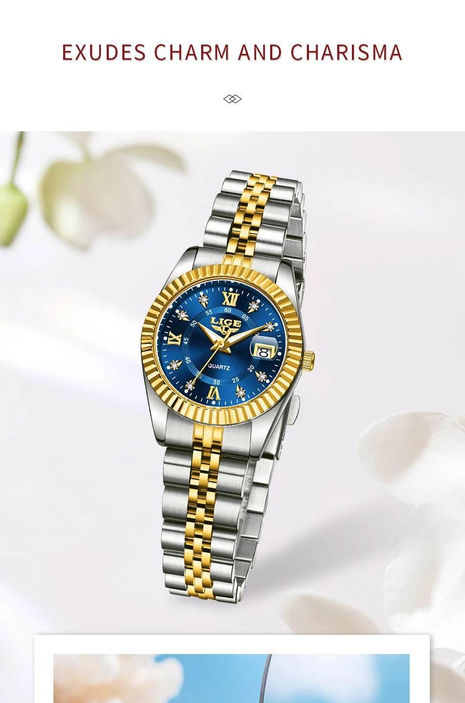 LIGE Top Luxury Watches For Women Vintage Fashion Ladies Watch Waterproof Date Stainless Quartz Wristwatches Reloj Mujer 2025 - Empire P.E