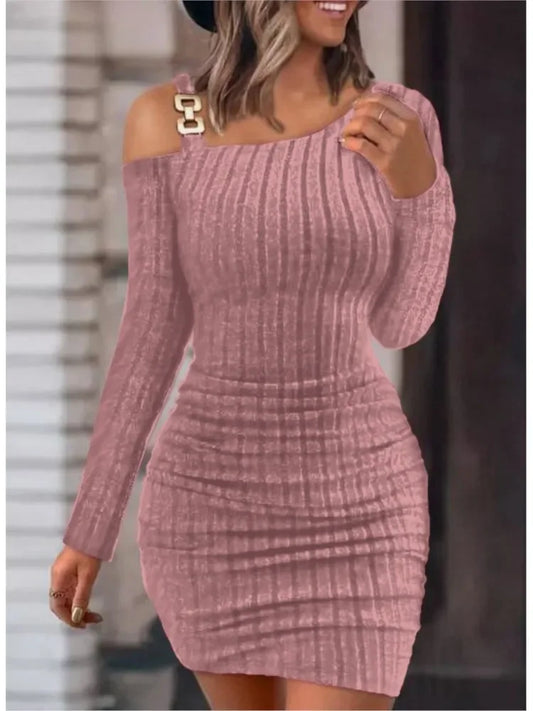 Sexy Chain Off Shoulder Mini Dress - Empire P.E
