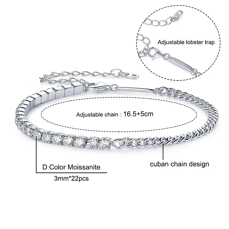 3mm/5mm Full Moissanite Tennis Bracelets Real 925 Sterling Silver - Empire P.E